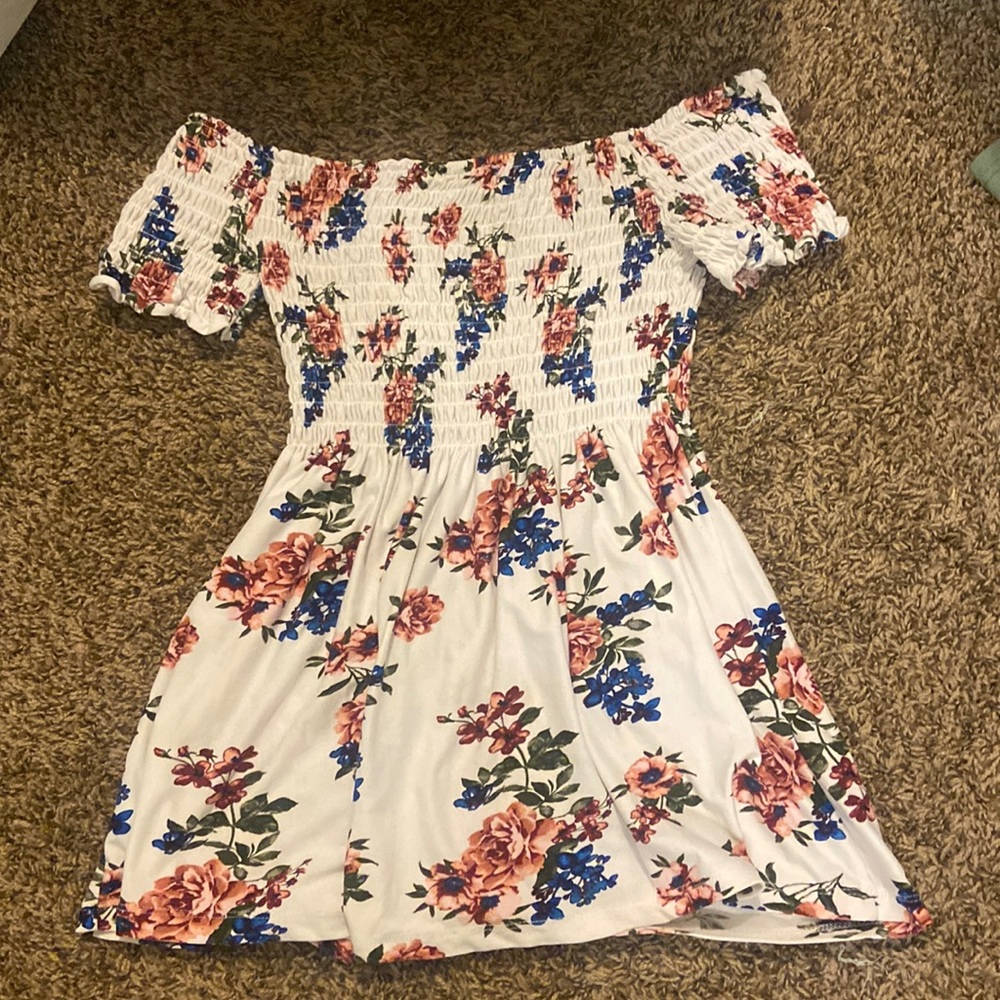 White floral mini dress